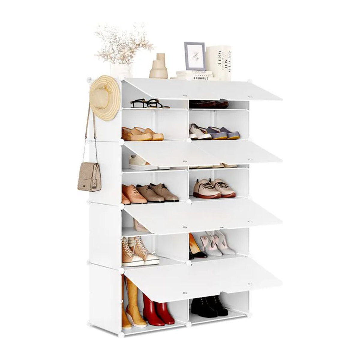 WOLTU Schuhschrank mit 8 Fächern und Drehtüren in Weiß, minimalistisches Schuhregal aus Kunststoff für Flur, Wohnzimmer oder Schlafzimmer - Bild 1