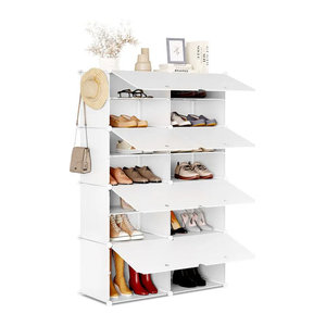 WOLTU Schuhschrank mit 8 Fächern und Drehtüren in Weiß, minimalistisches Schuhregal aus Kunststoff für Flur, Wohnzimmer oder Schlafzimmer