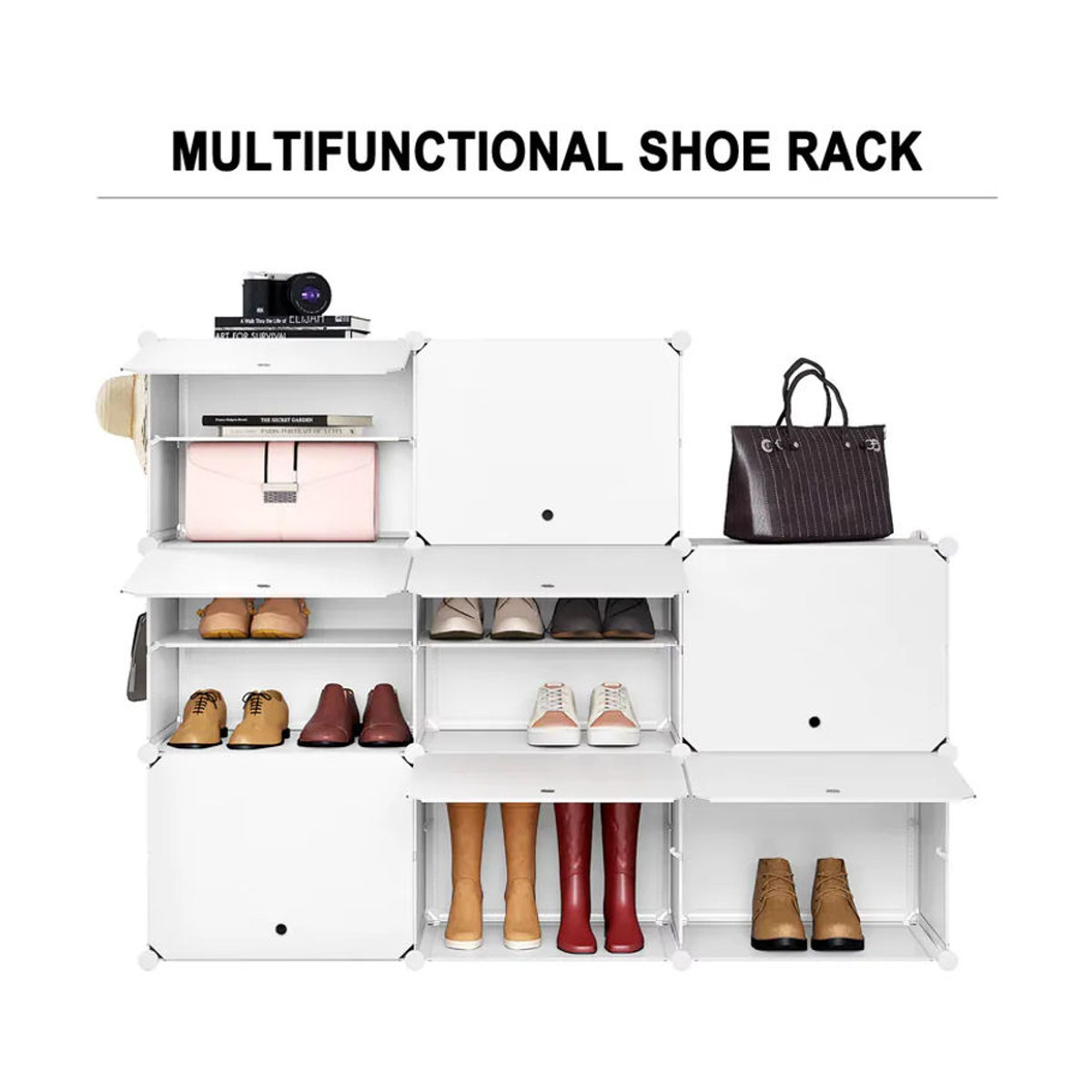 WOLTU Schuhschrank mit 8 Fächern und Drehtüren in Weiß, minimalistisches Schuhregal aus Kunststoff für Flur, Wohnzimmer oder Schlafzimmer - Bild 3