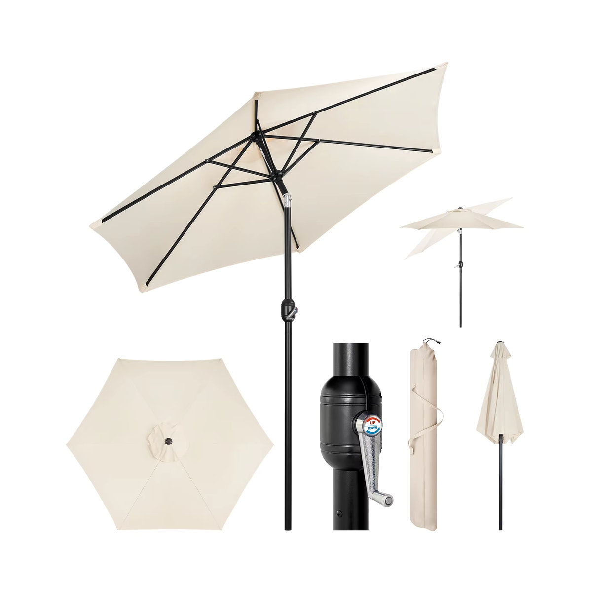 WOLTU Sechseckiger Sonnenschirm UV-beständig und wasserdicht mit biegsamer Kurbel für Garten, Balkon und Strand - Bild 2