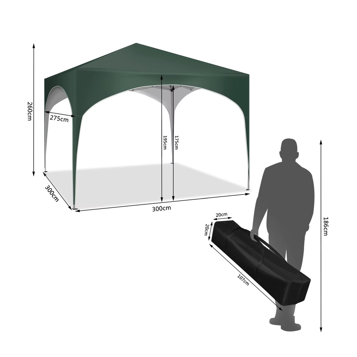 WOLTU Wasserdichter Pop-Up Gartenpavillon mit Halbkreisdach, zusammenklappbares Partyzelt für den Außenbereich, B/T/H: 300 x 300 x 300 cm - Bild 3