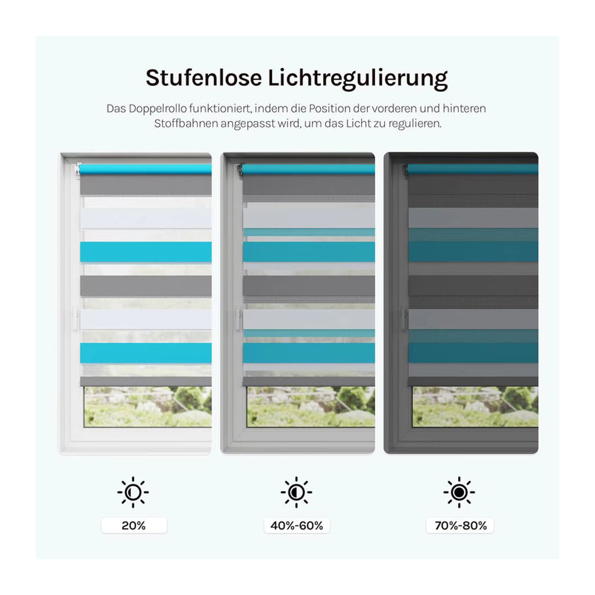 WOLTU Zebra-Rollos zur Schattierung und Lichtregulierung in Weiß, Grau, Turquoise oder Mehrfarbig - Bild 2