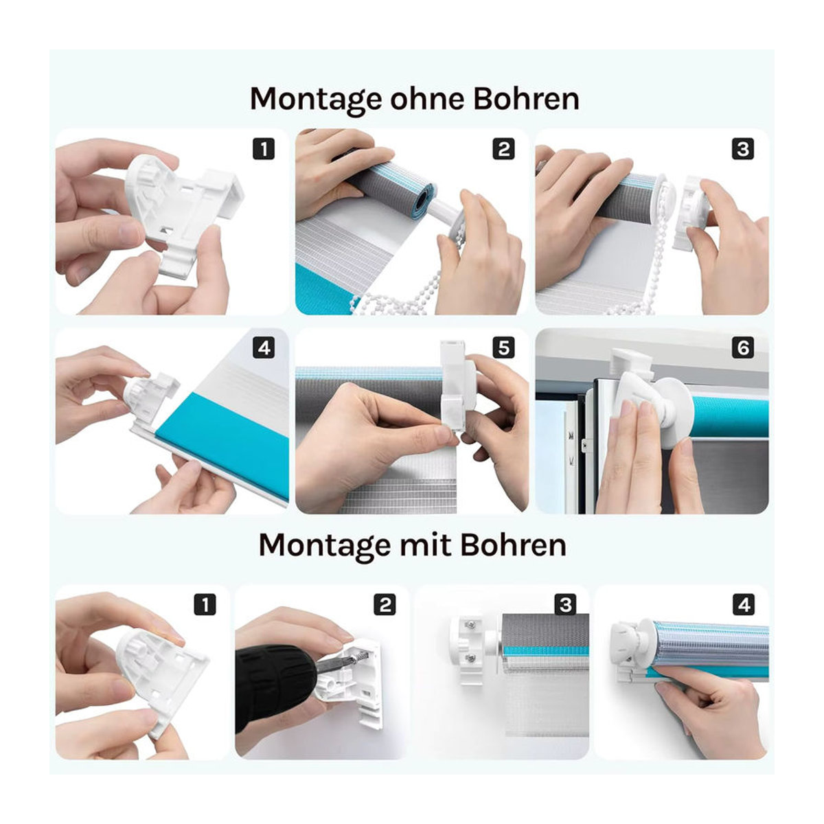WOLTU Zebra-Rollos zur Schattierung und Lichtregulierung in Weiß, Grau, Turquoise oder Mehrfarbig - Bild 3