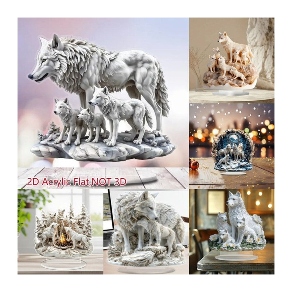 Wolves & Little Wolves 2D-Tischdekoration aus Acryl in Weiß als Ornament-Desktop-Geschenkset - Bild 1