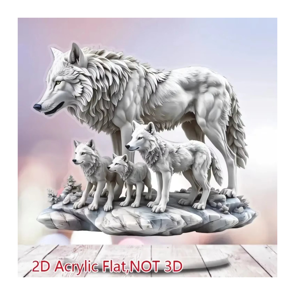 Wolves & Little Wolves 2D-Tischdekoration aus Acryl in Weiß als Ornament-Desktop-Geschenkset - Bild 3