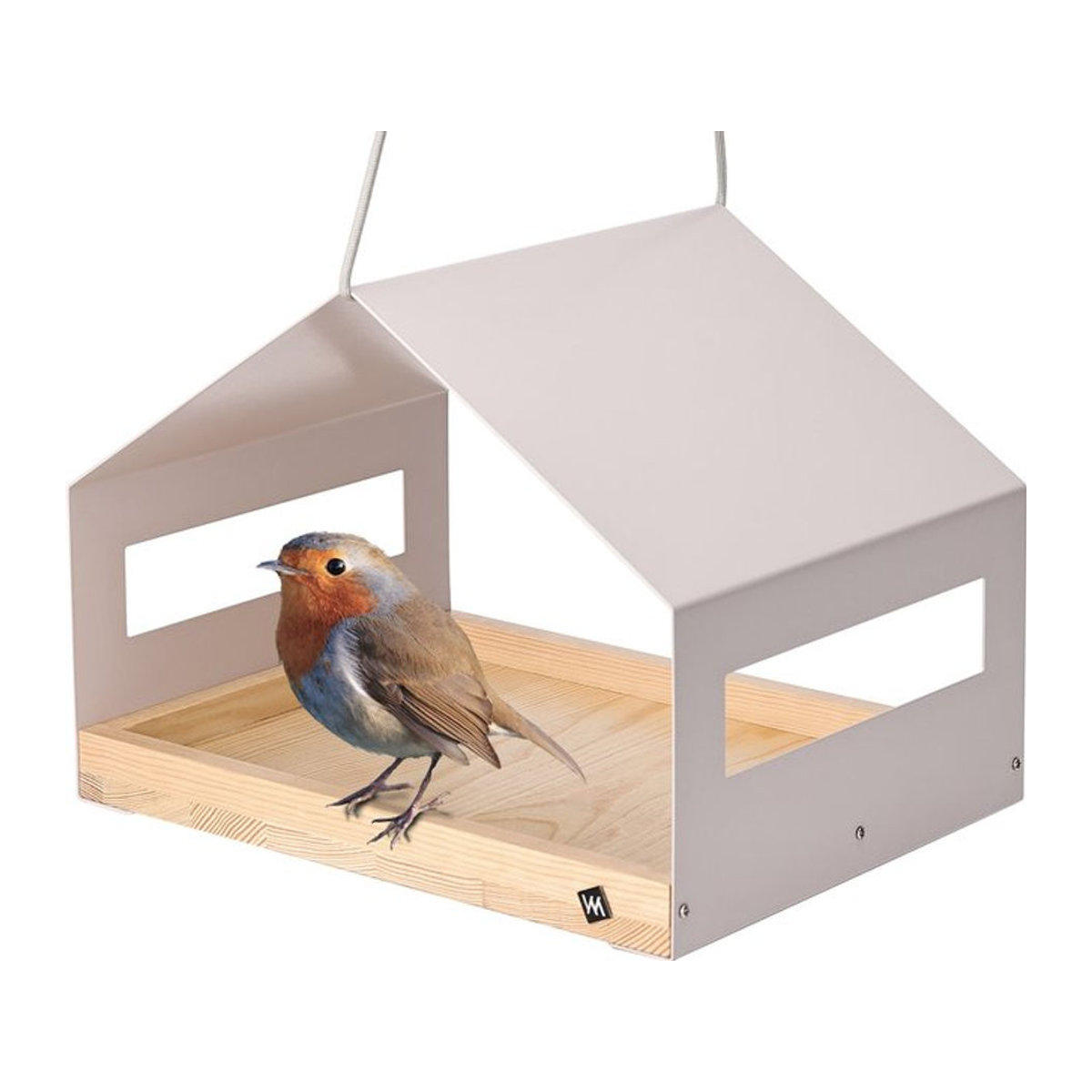 WONDERMAKE Vogelhaus XL aus Metall und Holz, modernes hängendes Vogelfutterhaus in Grau-Beige - Bild 1