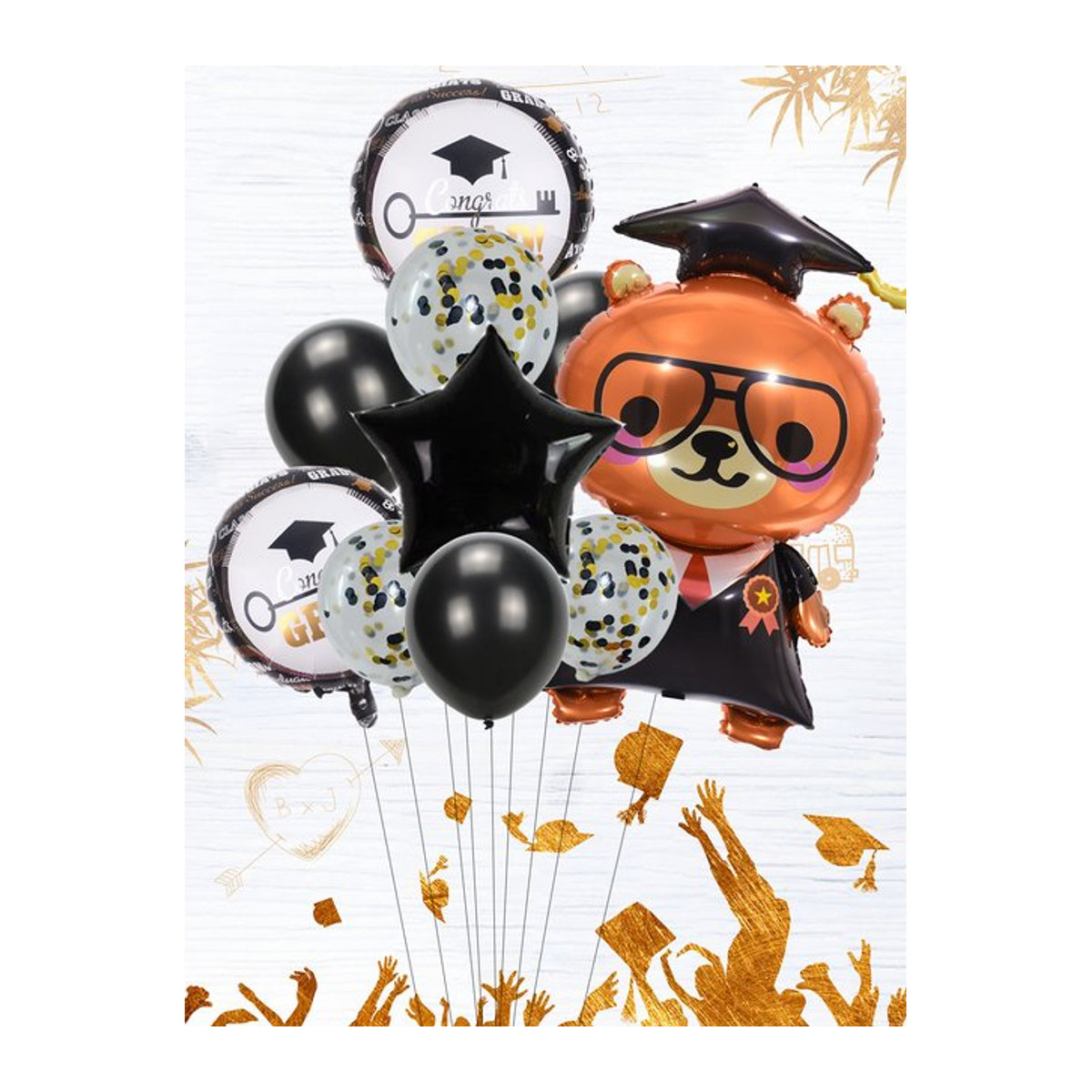 Woo Hoo Set mit 10 Stück Folienballons und Latexballons für deine Abschlussfeier 2024 in Mehrfarbig - Bild 1