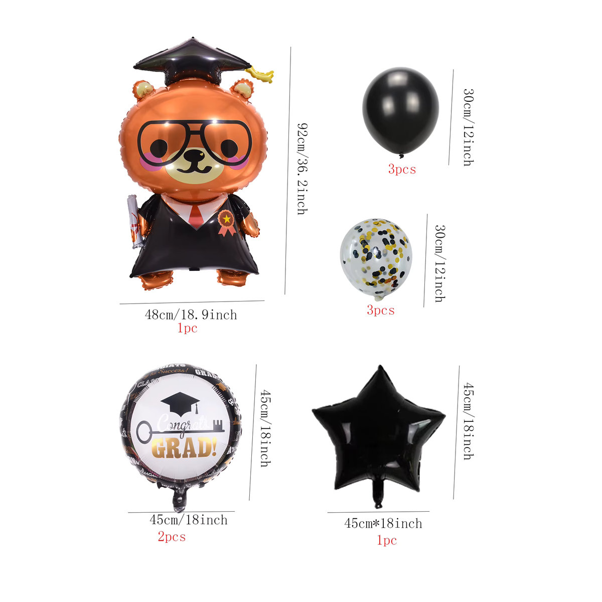 Woo Hoo Set mit 10 Stück Folienballons und Latexballons für deine Abschlussfeier 2024 in Mehrfarbig - Bild 4