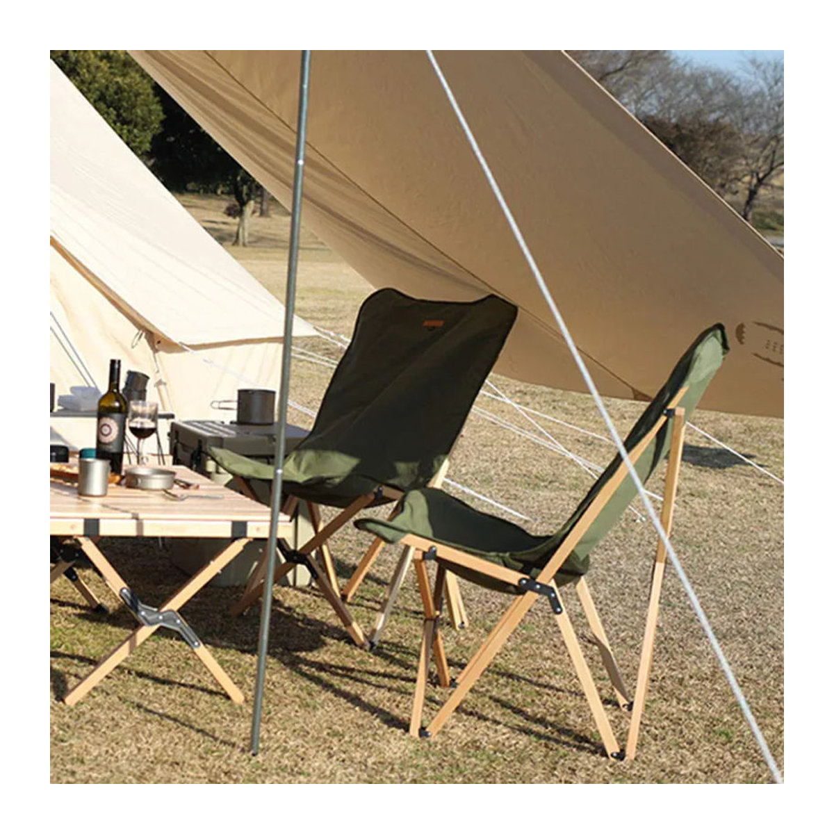 Woodie Pack S'more Campingstuhl aus Buche und Stoff in Khaki im skandinavischen Design - Bild 1