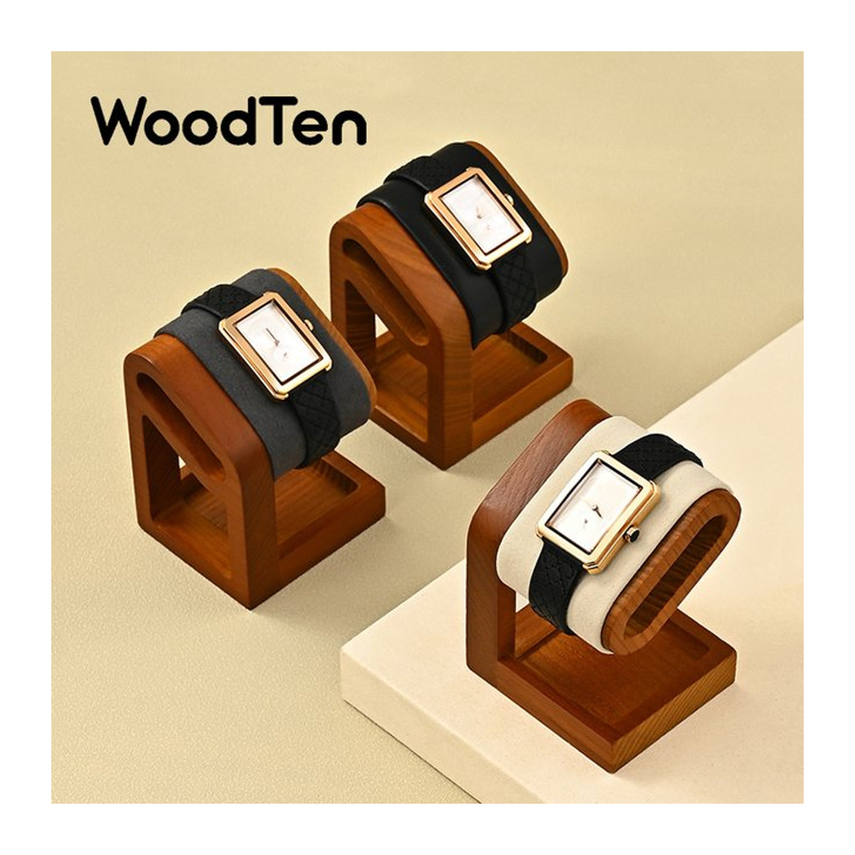WoodTen Massivholz Uhren Display Ständer und Schmuckorganizer für Uhren, Halsketten, Armbänder und Stirnbänder in Braun und Grau - Bild 1