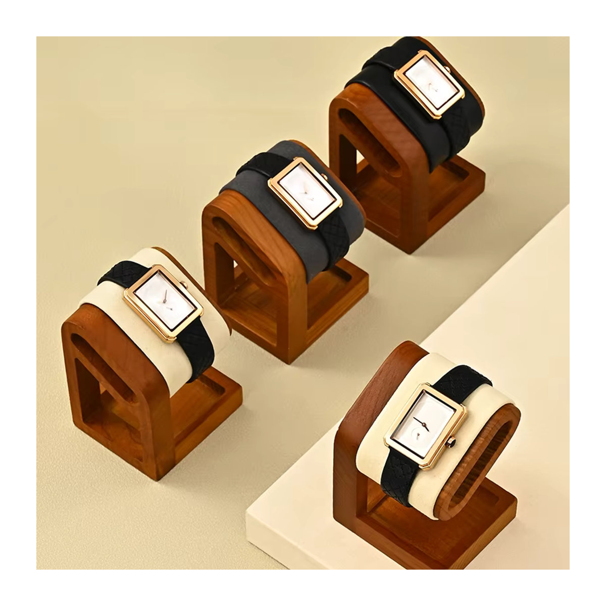 WoodTen Massivholz Uhren Display Ständer und Schmuckorganizer für Uhren, Halsketten, Armbänder und Stirnbänder in Braun und Grau - Bild 3