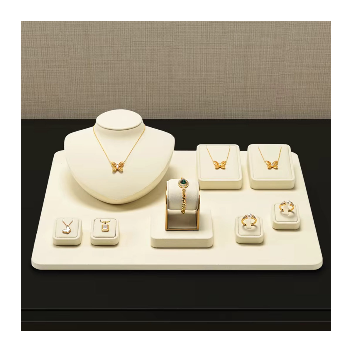WoodTen Schmuck-Display-Ständer aus Textil in Beige für Ringe, Armbänder und Halsketten - Bild 2
