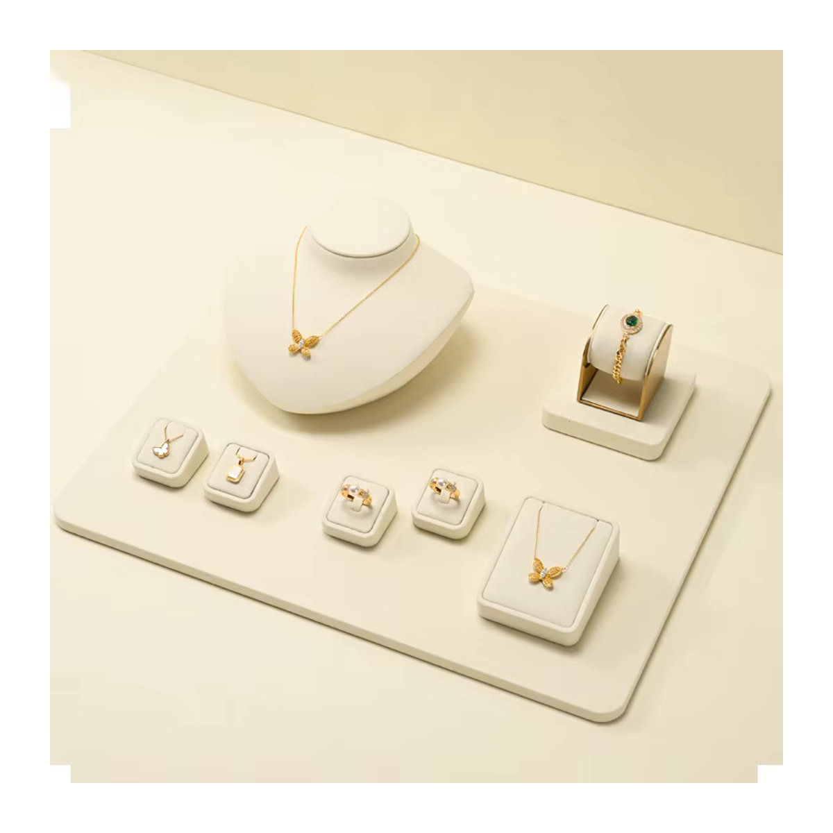 WoodTen Schmuck-Display-Ständer aus Textil in Beige für Ringe, Armbänder und Halsketten - Bild 3