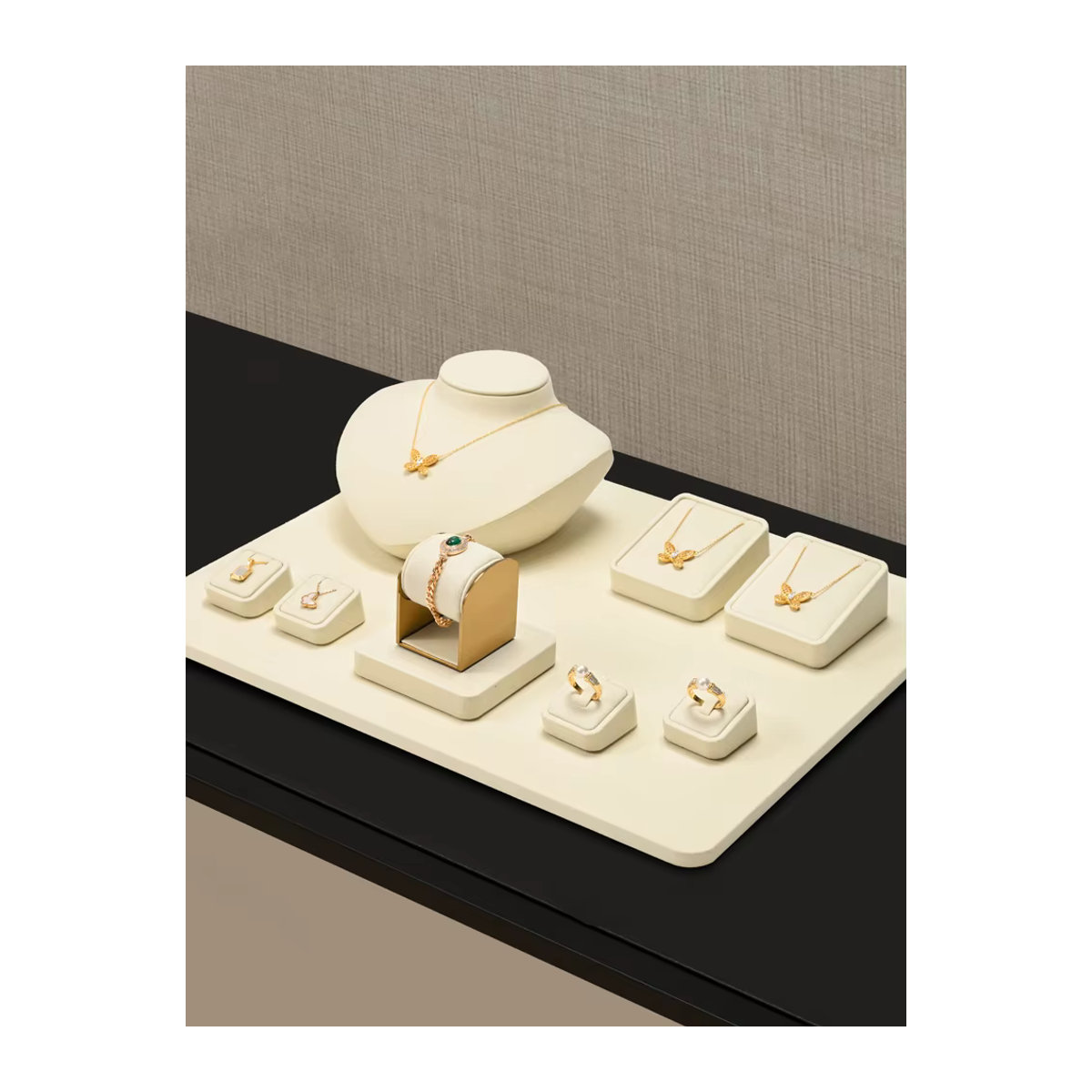 WoodTen Schmuck-Display-Ständer aus Textil in Beige für Ringe, Armbänder und Halsketten - Bild 4