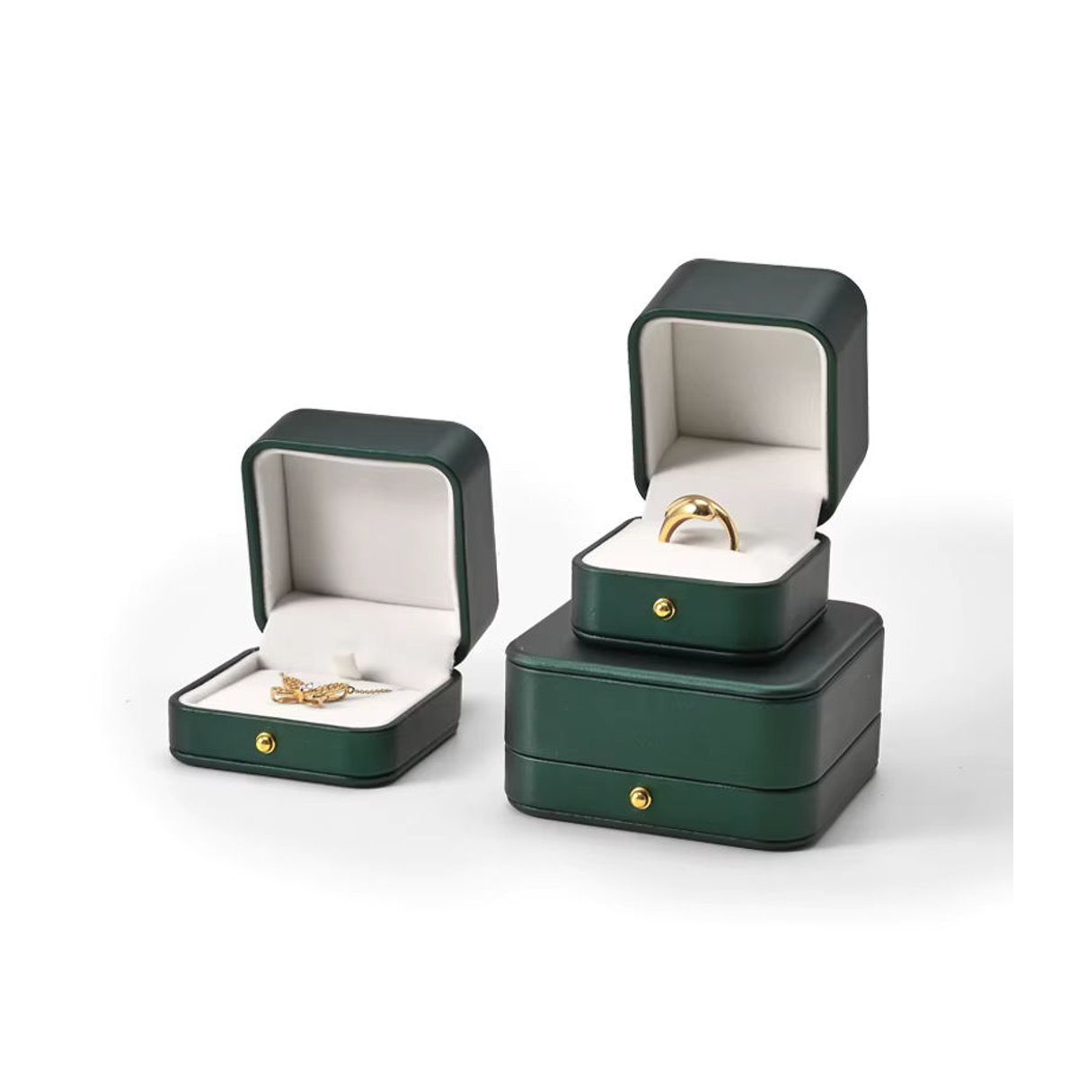 WoodTen Schmuck-Ringbox aus Leder in Grün als minimalistischer Schmuck-Organizer für Ringe, Ohrringe und Halsketten - Bild 5