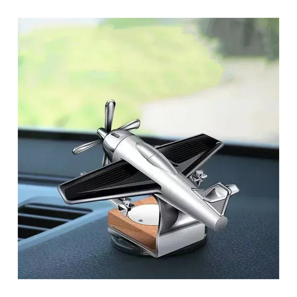 WORLDKPI Solar Flugzeug Auto Ornament in Silber aus Metall zur Innenraumdekoration und Aromatherapie - Bild 1