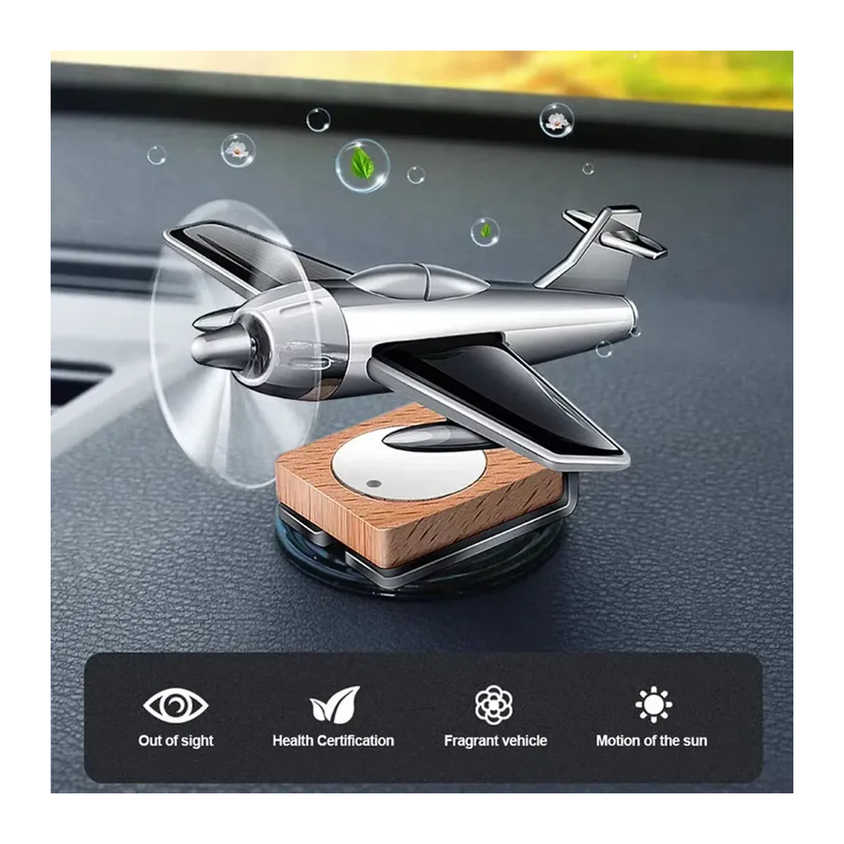 WORLDKPI Solar Flugzeug Auto Ornament in Silber aus Metall zur Innenraumdekoration und Aromatherapie - Bild 3