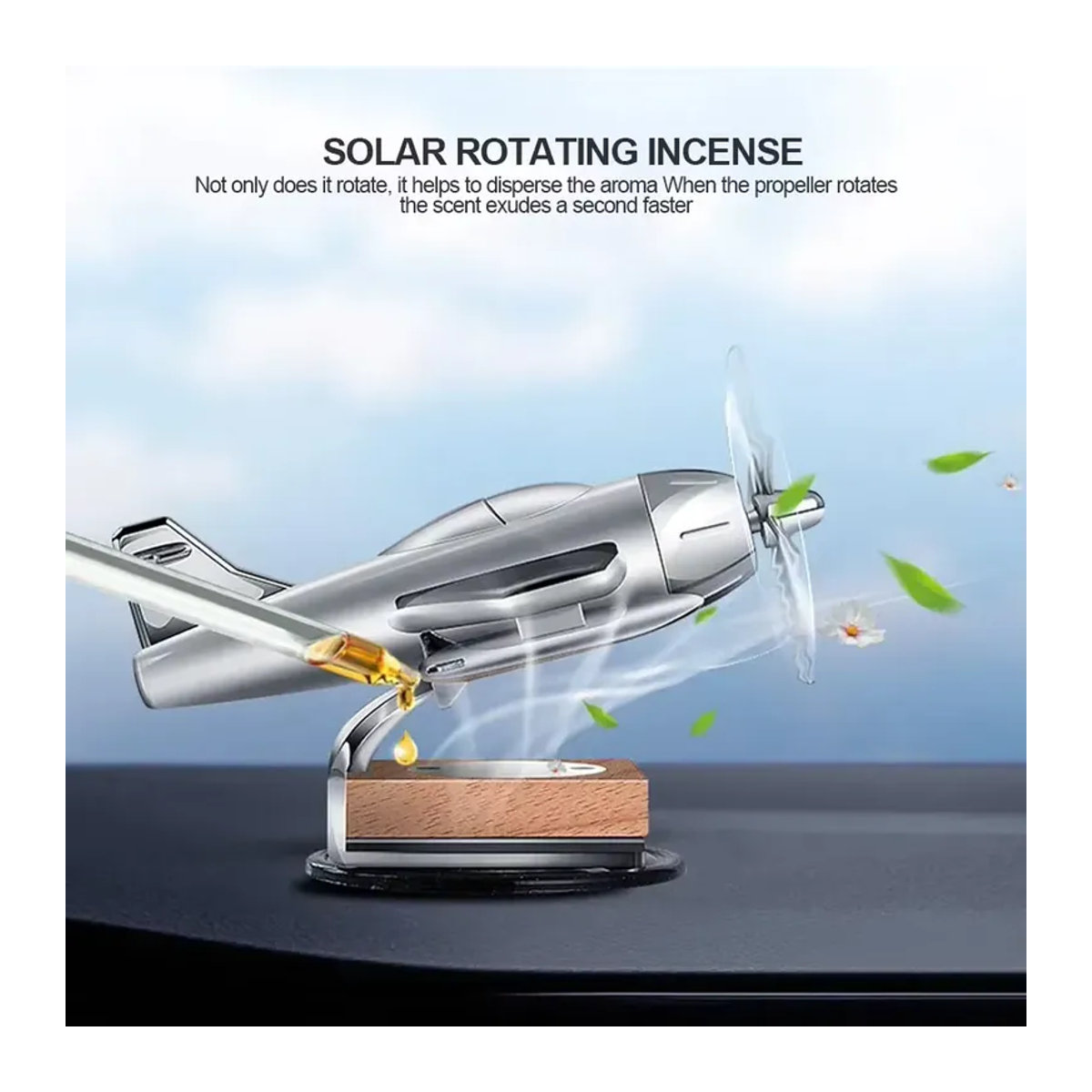 WORLDKPI Solar Flugzeug Auto Ornament in Silber aus Metall zur Innenraumdekoration und Aromatherapie - Bild 5