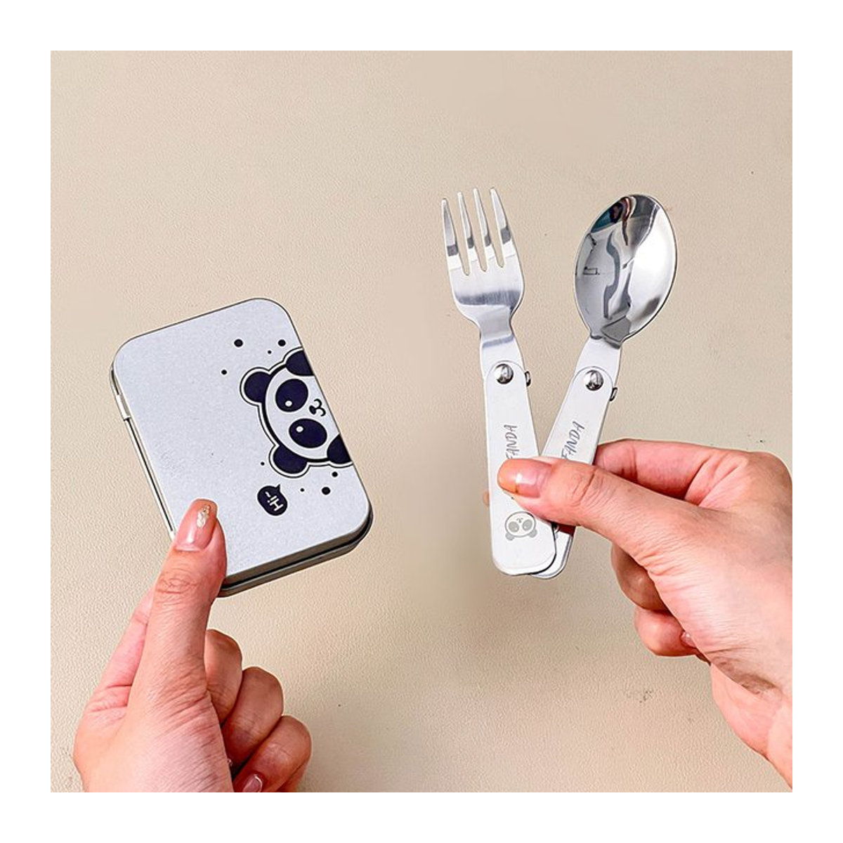 WORTHBUY Tragbares faltbares Besteckset aus 304 Edelstahl in Silber, 3-teiliges Picknick-Geschirrset mit Aufbewahrungsbox und minimalistischem Design - Bild 1