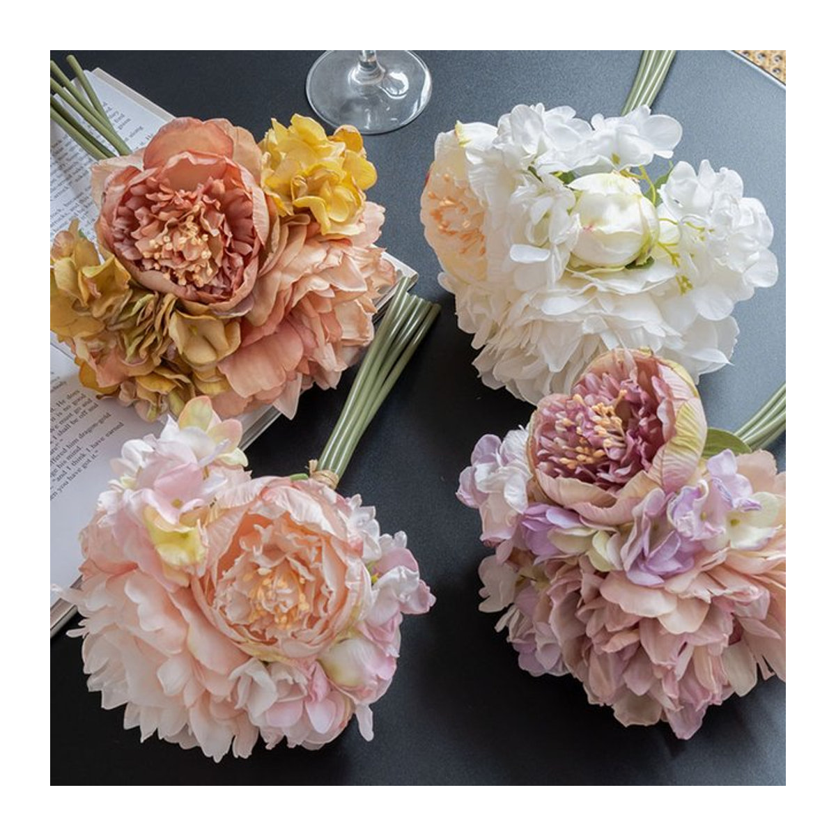 WQNJIN 6-teiliges Pfingstrosen-Bouquet aus künstlichen Blumen in Rosa und Mehrfarbig zur Dekoration von Vase, Wohnzimmer oder Esstisch - Bild 1