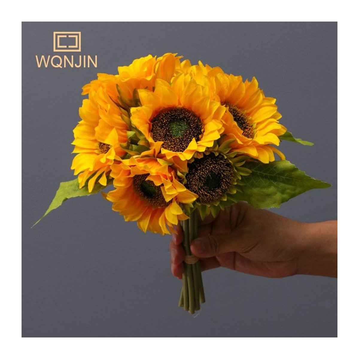 WQNJIN 9er Set künstliche Sonnenblumen aus Seide in Gelb als dekoratives Brautbouquet für Hochzeit und Heimdekoration - Bild 1