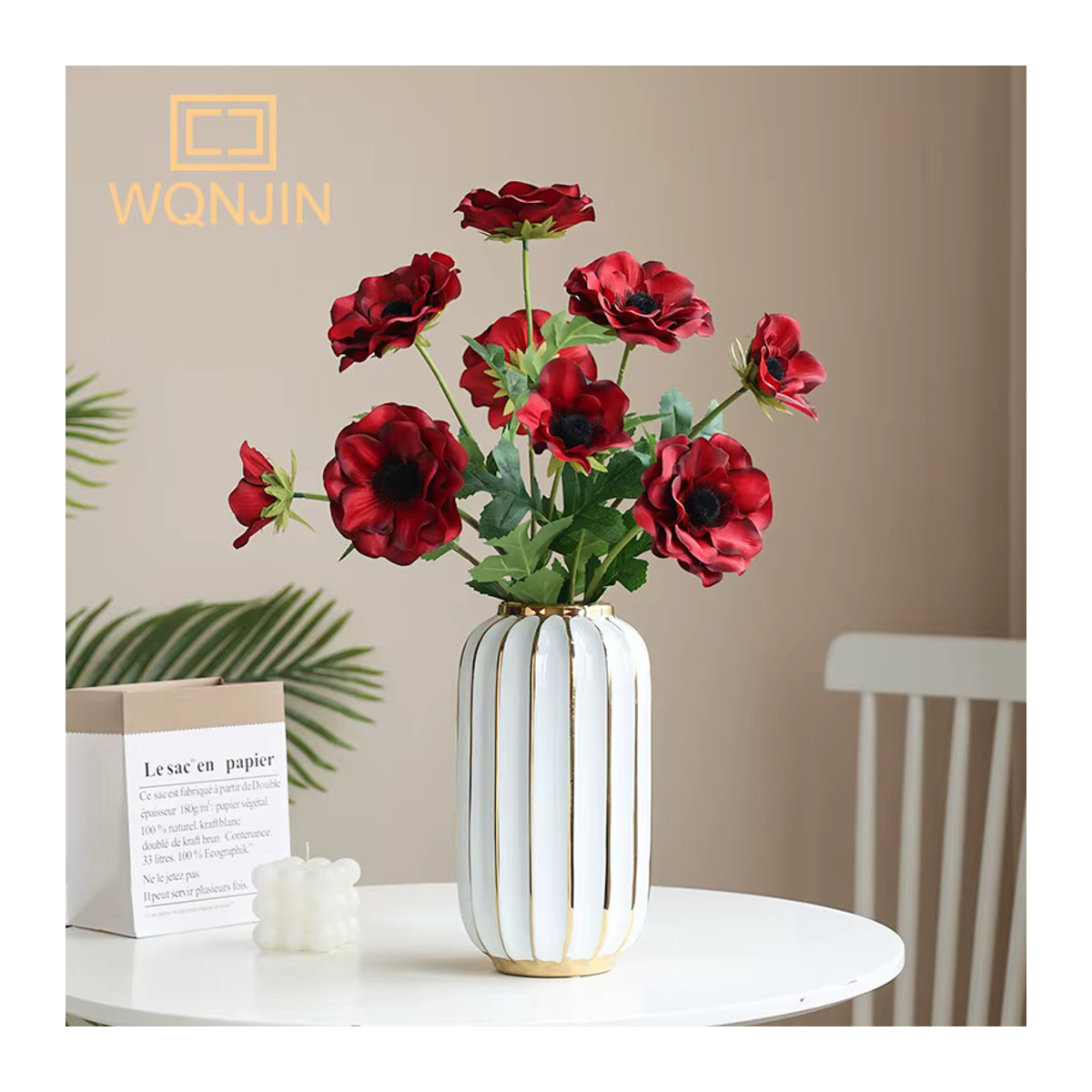 WQNJIN Kunstblumen Mohn Blumenstrauß aus Seide für Hochzeit und Dekoration in Rot oder Weiß - Bild 1