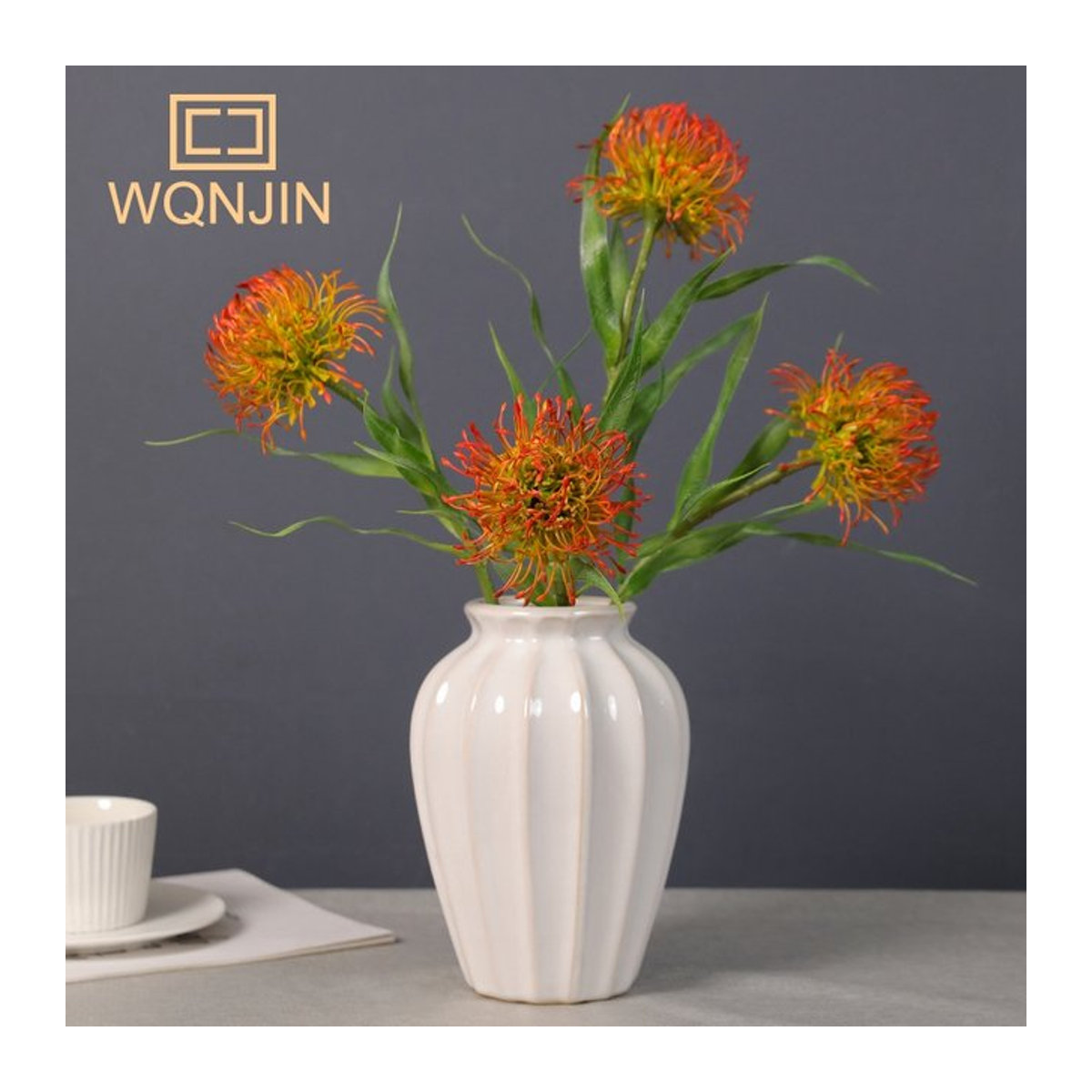 WQNJIN Künstliche Einzelblume in Grün, Weiß und Mehrfarbig als dekorative Pflanze für Hochzeiten und ästhetische Dekorationen - Bild 1