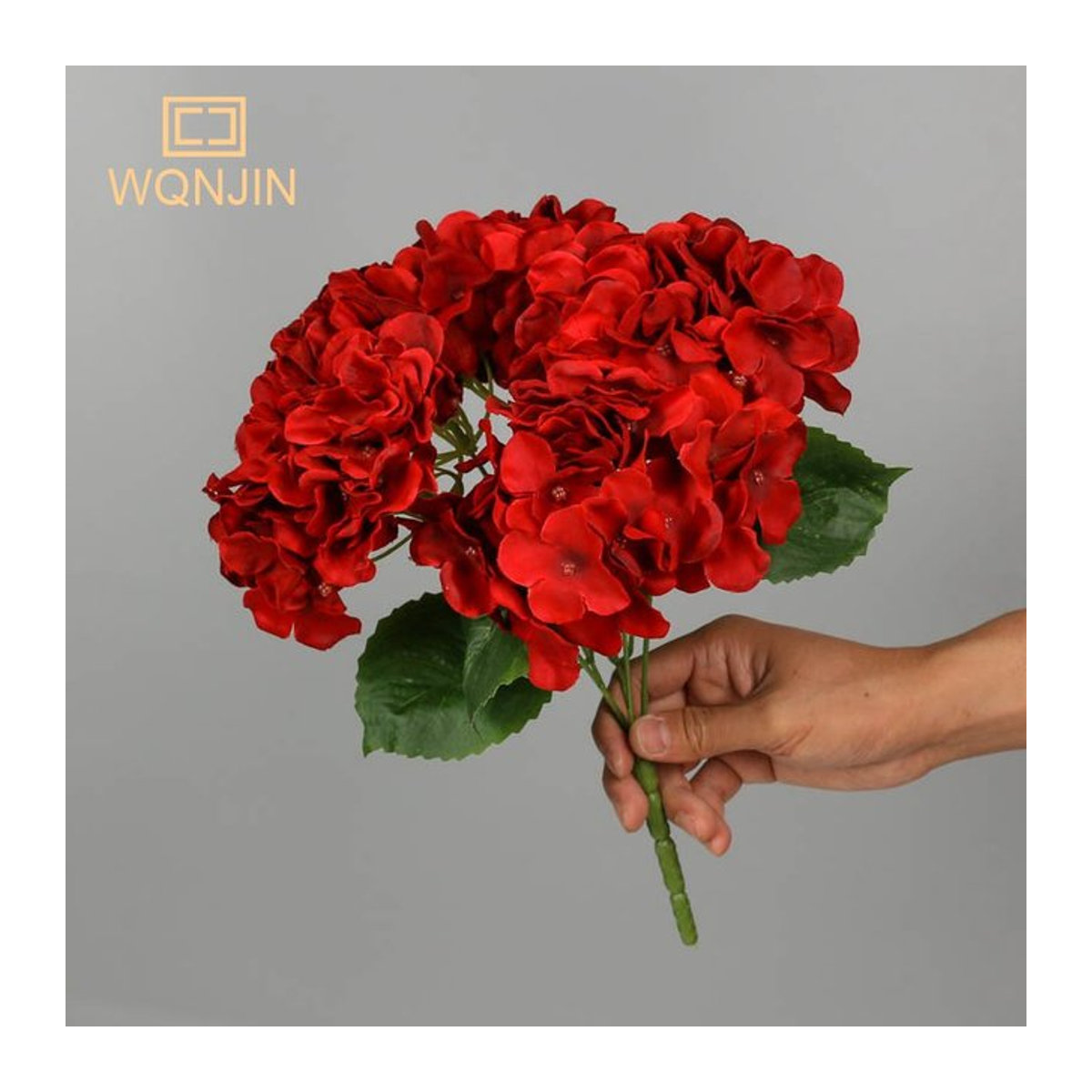 WQNJIN Künstliche Hortensien-Seidenblumen in Rot und Rosa mit 5 Blütenköpfen für Hochzeitsdekoration und Blumenarrangements - Bild 1