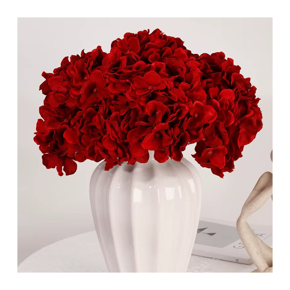 WQNJIN Künstliche Hortensien Seidenblumen in Rot und Rosa mit 5 Blütenköpfen für Hochzeitsdekoration und Zuhause - Bild 2