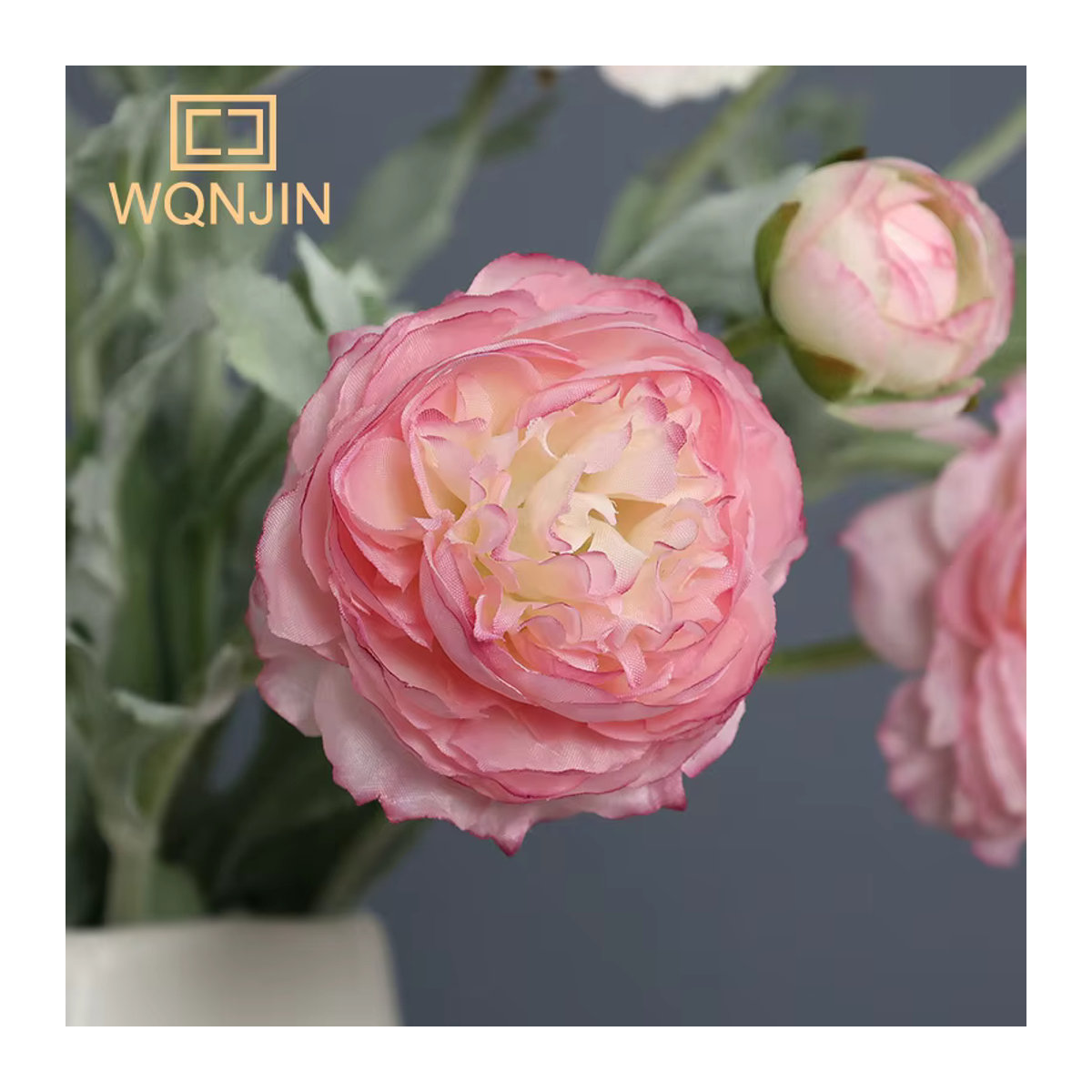 WQNJIN Künstliche Pfingstrosen mit 3 Blütenköpfen in Weiß und Rosa für Hochzeitsdekoration und Hotel-Design - Bild 2
