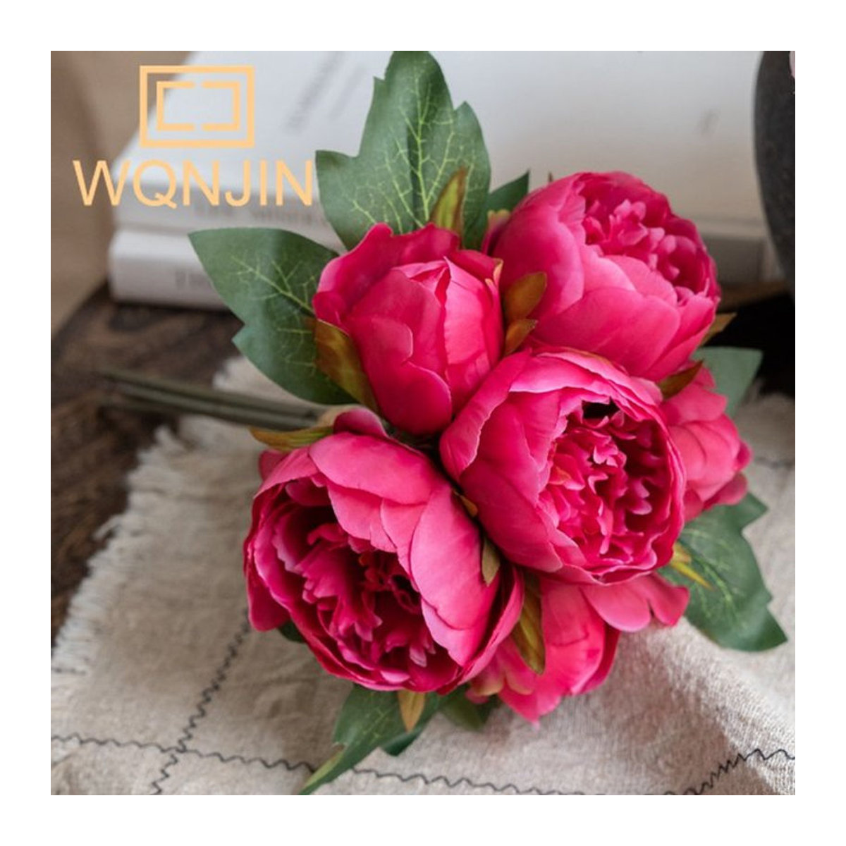 WQNJIN Seiden Pfingstrosen Bouquet aus Textil, 6er Set künstliche Blumen in Weiß und Rosa für Hochzeit und Hausdekoration - Bild 1