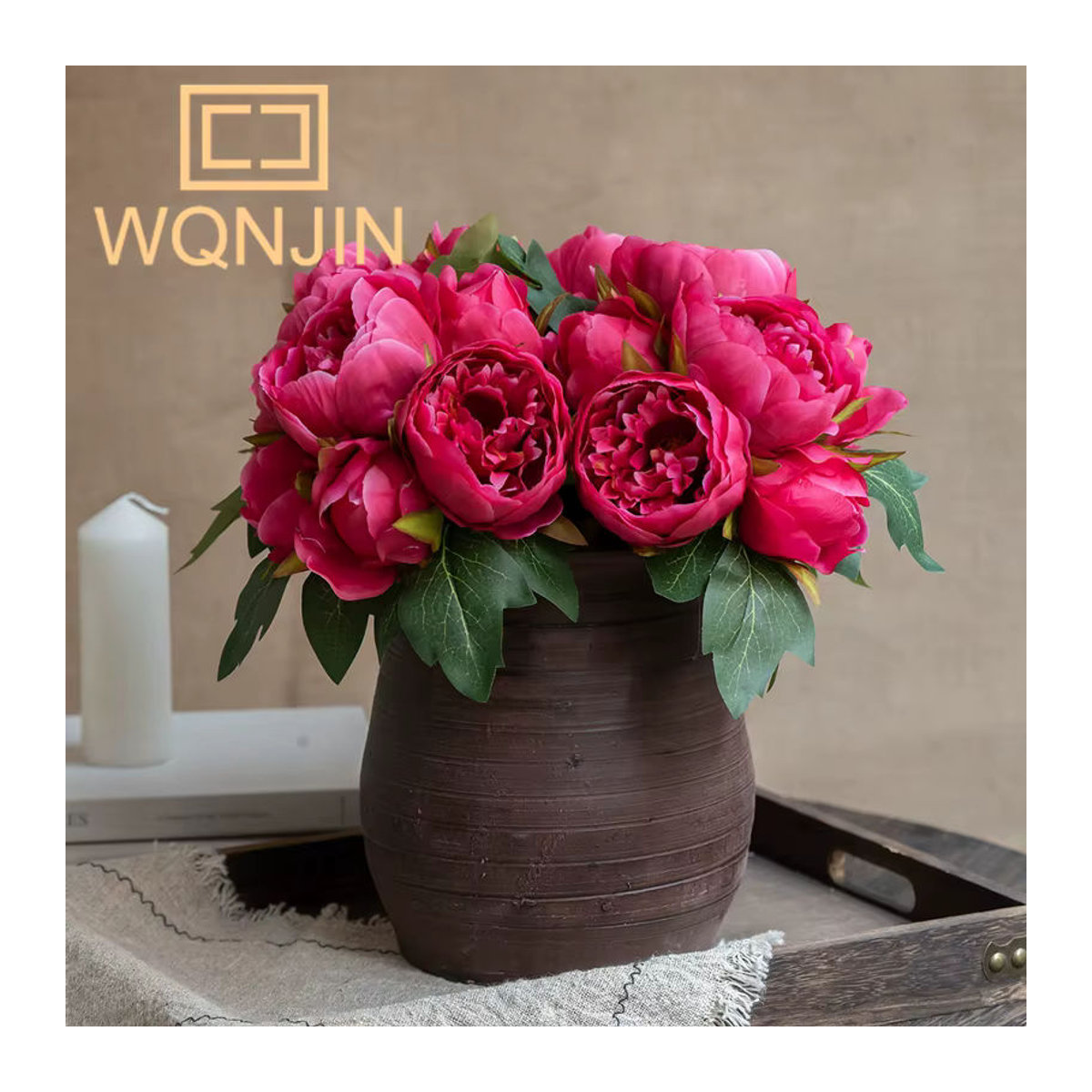 WQNJIN Seiden Pfingstrosen Bouquet aus Textil, 6er Set künstliche Blumen in Weiß und Rosa für Hochzeit und Hausdekoration - Bild 3