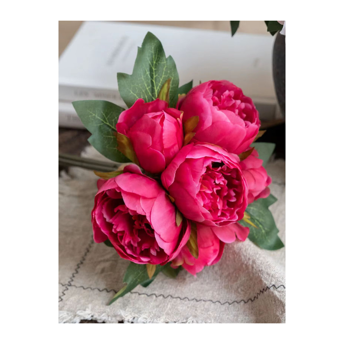 WQNJIN Seiden Pfingstrosen Bouquet aus Textil, 6er Set künstliche Blumen in Weiß und Rosa für Hochzeit und Hausdekoration - Bild 4