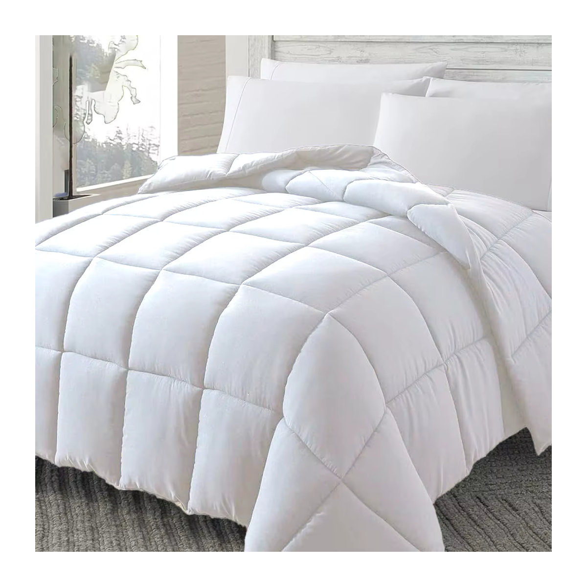WQSPRING King-Size Bettdecke aus weißen Gänsefedern in Weiß und Blau, luxuriöse Steppdecke mit Hohlfaser-Füllung, anti-allergen und wärmend - Bild 2