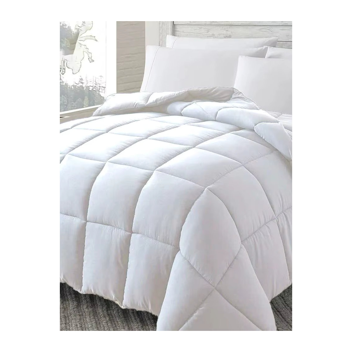 WQSPRING King-Size Bettdecke aus weißen Gänsefedern in Weiß und Blau, luxuriöse Steppdecke mit Hohlfaser-Füllung, anti-allergen und wärmend - Bild 3