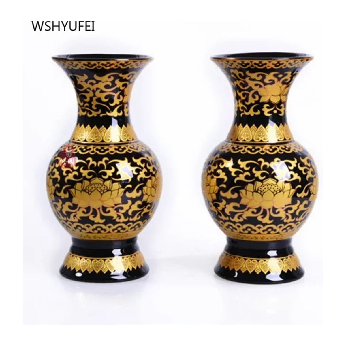 WSHYUFEI Keramikvase in Schwarz mit floralem Design für Schnittblumen und Feng Shui Dekoration, B/T/H: 15,24 x 15,24 x 15,24 cm - Bild 1