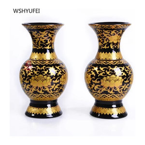WSHYUFEI Keramikvase in Schwarz mit floralem Design für Schnittblumen und Feng Shui Dekoration, B/T/H: 15,24 x 15,24 x 15,24 cm