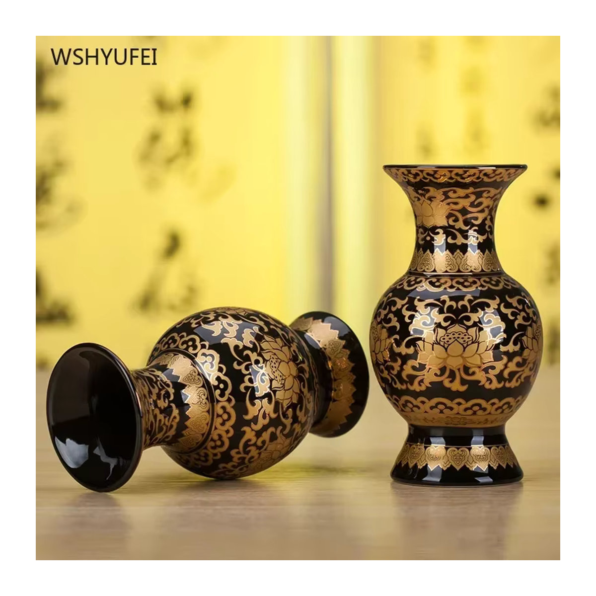 WSHYUFEI Keramikvase in Schwarz mit floralem Design für Schnittblumen und Feng Shui Dekoration, B/T/H: 15,24 x 15,24 x 15,24 cm - Bild 2