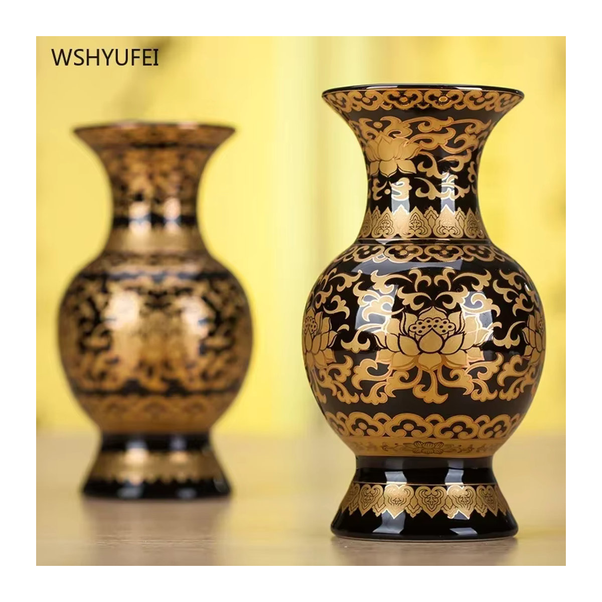 WSHYUFEI Keramikvase in Schwarz mit floralem Design für Schnittblumen und Feng Shui Dekoration, B/T/H: 15,24 x 15,24 x 15,24 cm - Bild 4