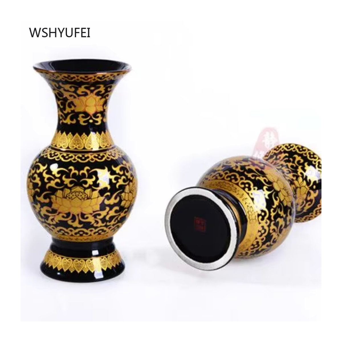 WSHYUFEI Keramikvase in Schwarz mit floralem Design für Schnittblumen und Feng Shui Dekoration, B/T/H: 15,24 x 15,24 x 15,24 cm - Bild 5