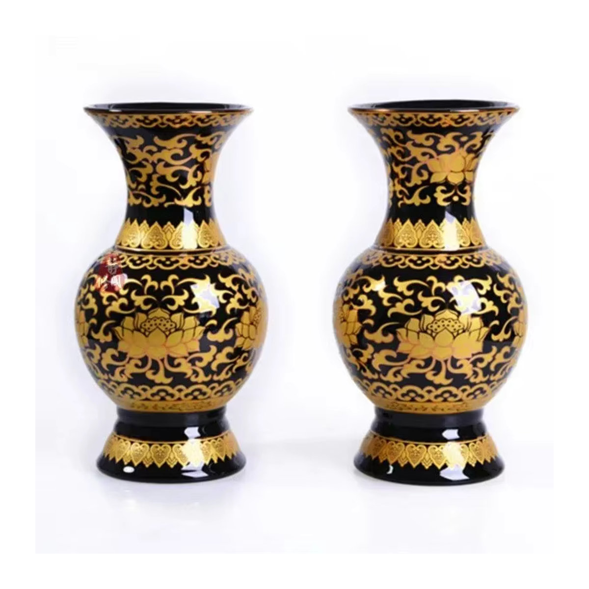 WSHYUFEI Keramikvase in Schwarz mit floralem Design für Schnittblumen und Feng Shui Dekoration, B/T/H: 15,24 x 15,24 x 15,24 cm - Bild 7