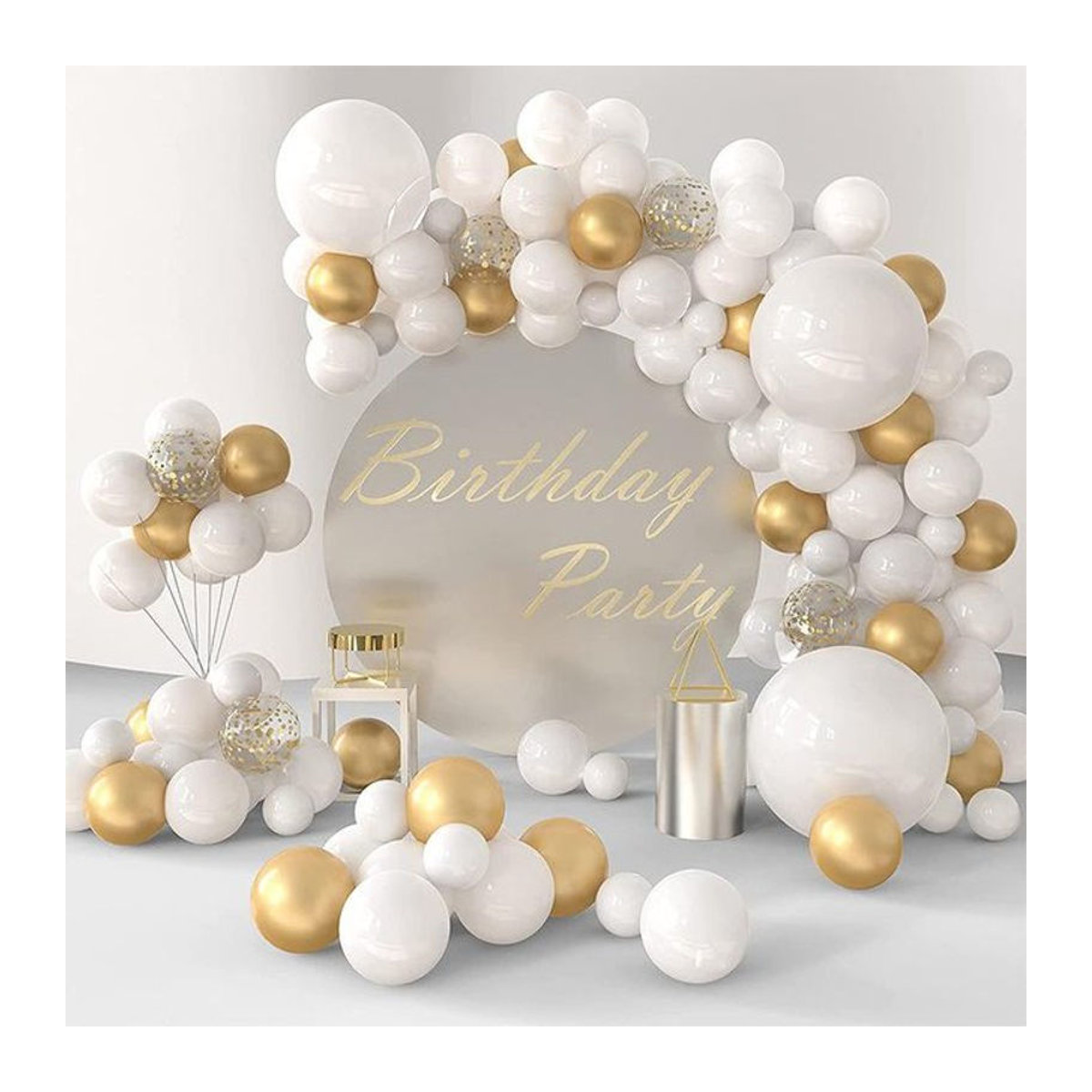 WTEMPO Ballonbogen Set aus 108 Stück in Weiß und Gold, Latex Ballongirlande für Geburtstag, Hochzeit und Babyparty - Bild 1