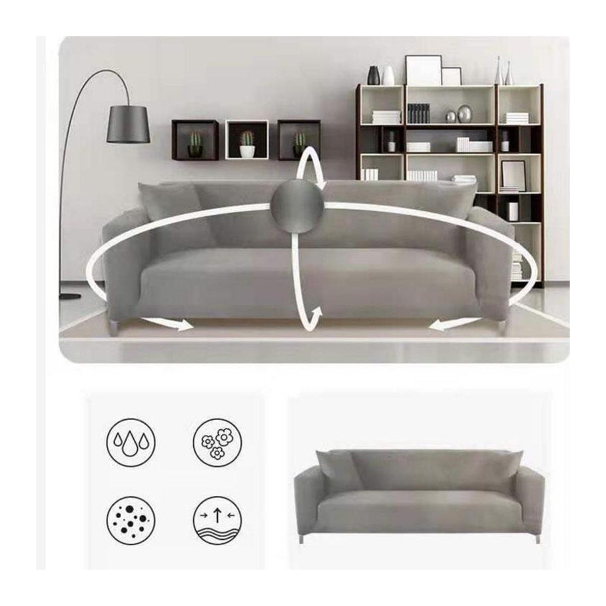 WTEMPO Elastische Sofabezüge für L-förmige Sofas, 2er-Set, Grau, Breite: 190-230 cm - Bild 2