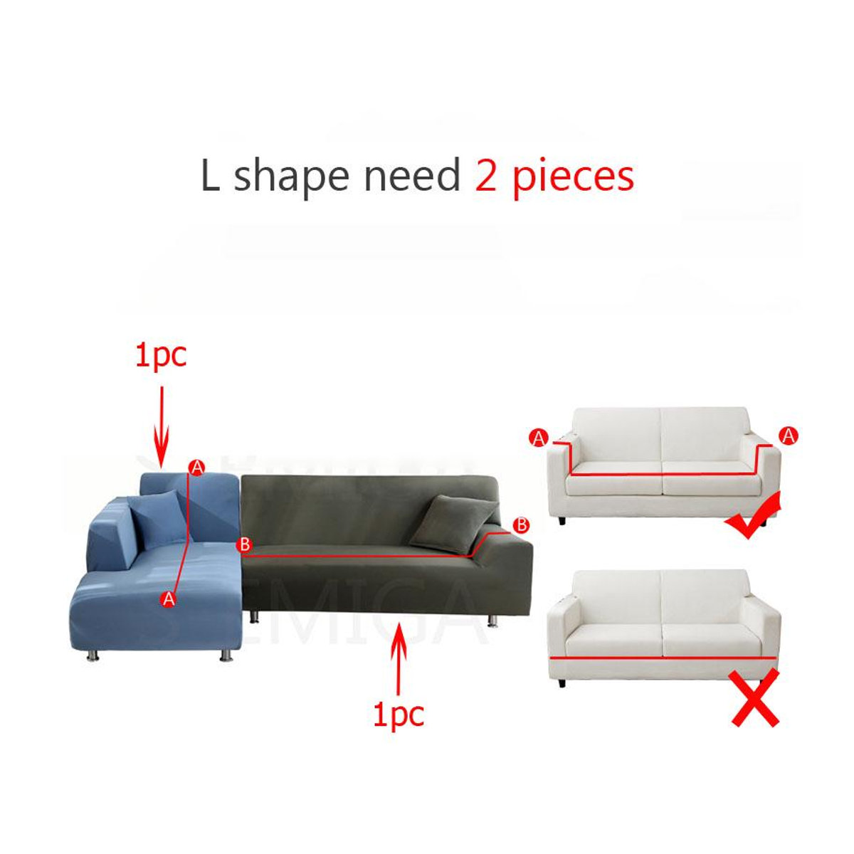 WTEMPO Elastische Sofabezüge für L-förmige Sofas, 2er-Set, Grau, Breite: 190-230 cm - Bild 4