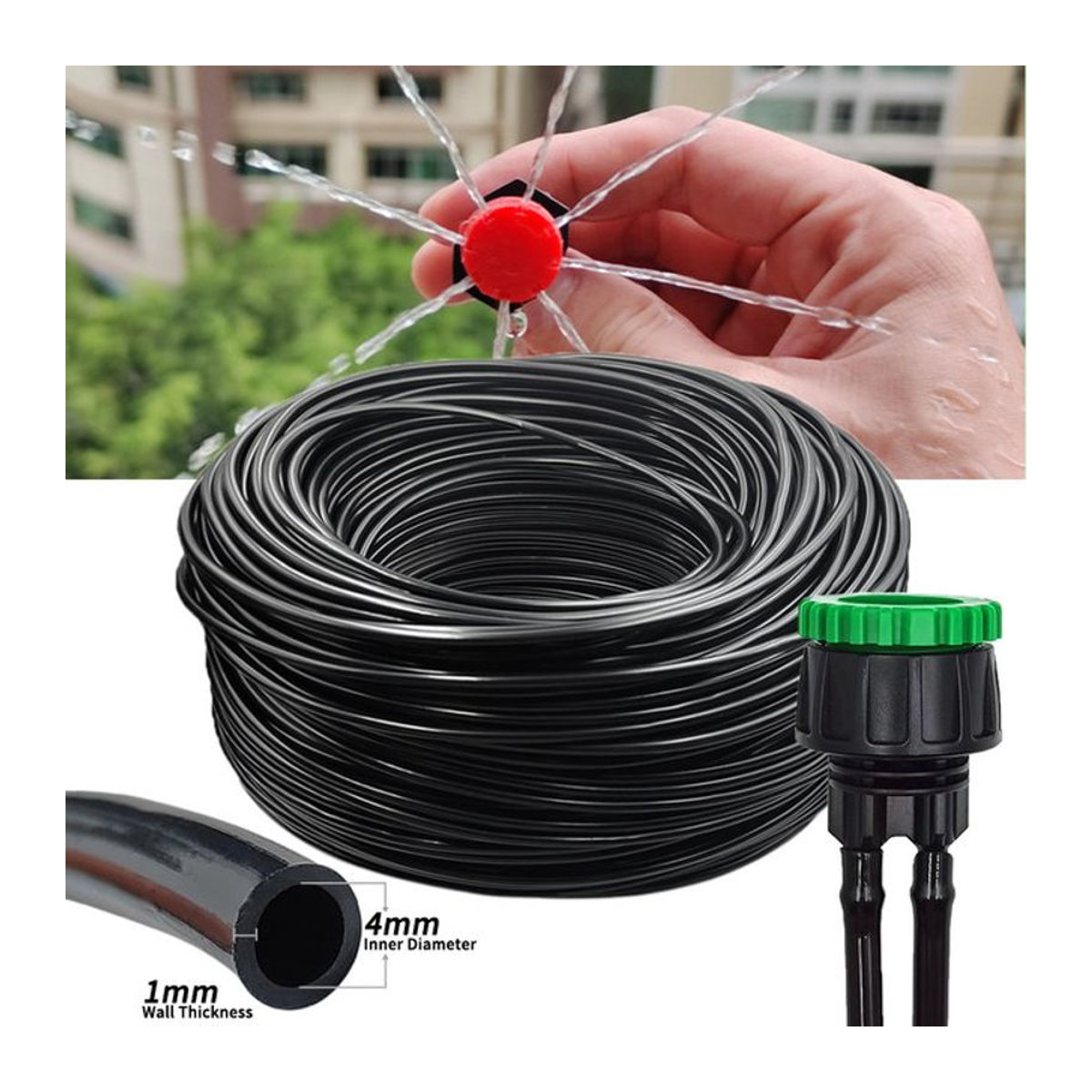 Wujie Bewässerungsschlauch Schwarz mit 1/2'' und 3/4'' Anschluss für Garten und Gewächshäuser - Bild 1