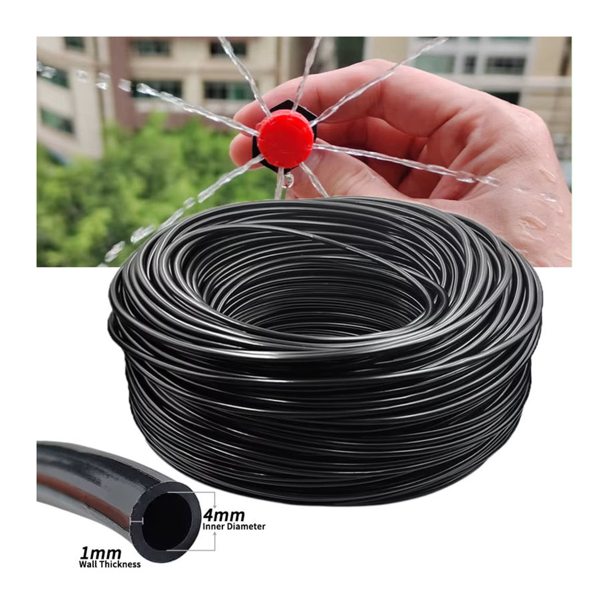 Wujie Bewässerungsschlauch Schwarz mit 1/2'' und 3/4'' Anschluss für Garten und Gewächshäuser - Bild 2