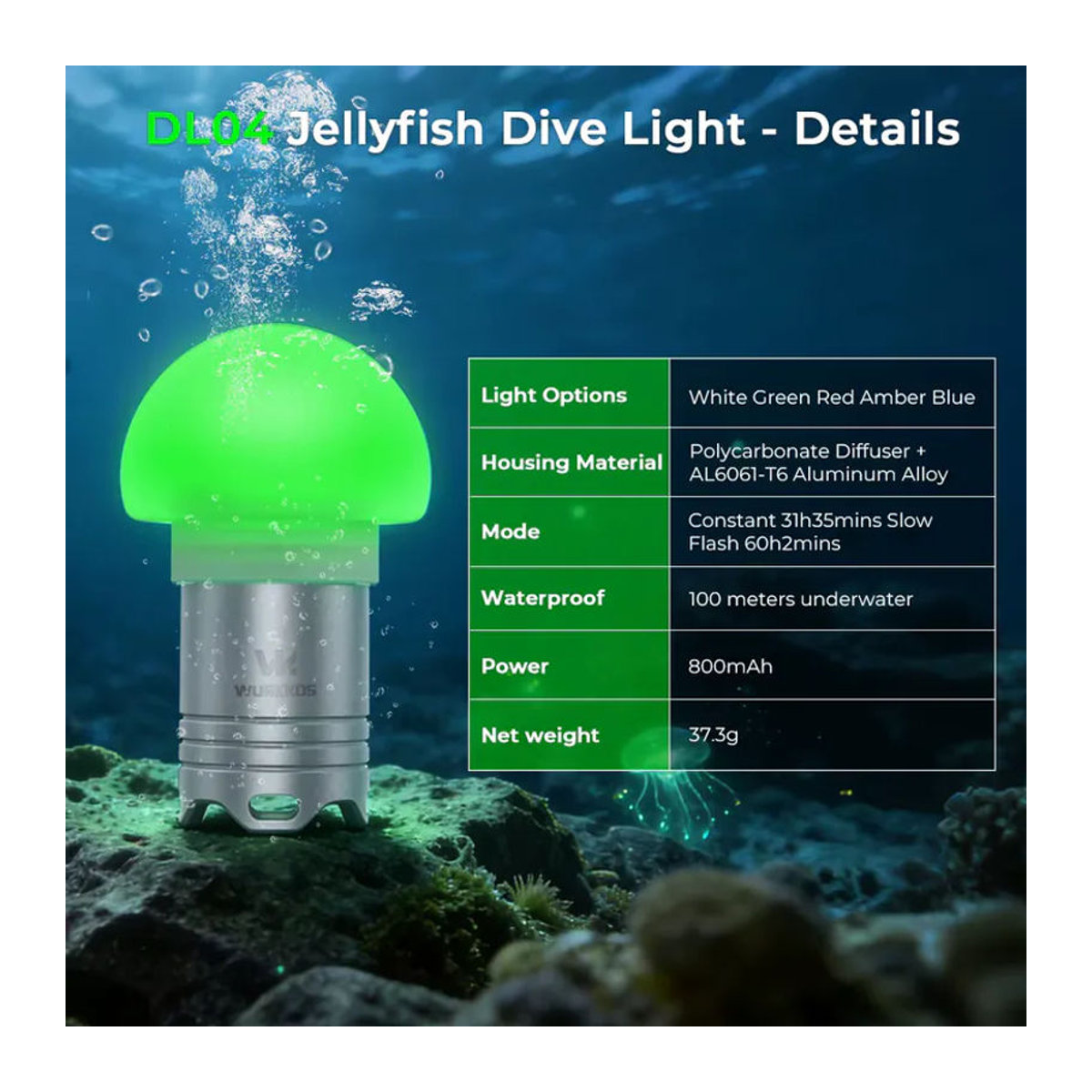 Wurkkos DL04 Tragbare Tauchlampe mit IPX8 Wasserdichtigkeit, RGB-Lichtstreifen und wiederaufladbarem Akku für Tauchen und Camping - Bild 3
