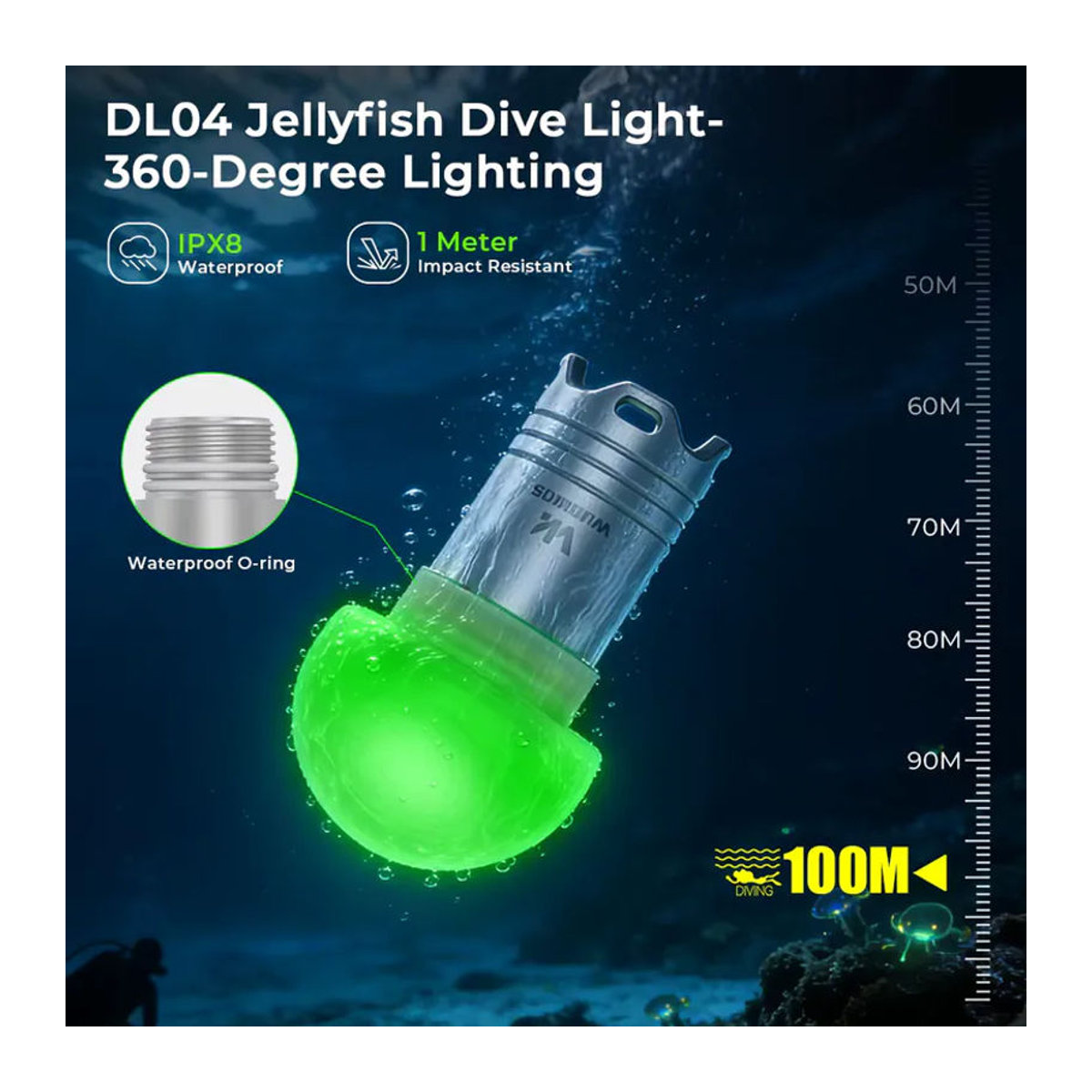 Wurkkos DL04 Tragbare Tauchlampe mit IPX8 Wasserdichtigkeit, RGB-Lichtstreifen und wiederaufladbarem Akku für Tauchen und Camping - Bild 5
