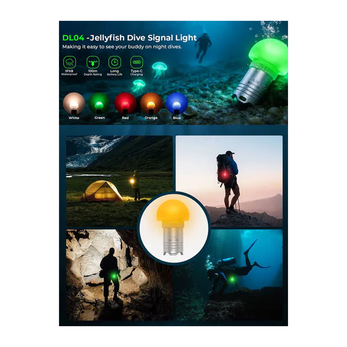 Wurkkos DL04 Tragbare Tauchlampe mit IPX8 Wasserdichtigkeit, RGB-Lichtstreifen und wiederaufladbarem Akku für Tauchen und Camping - Bild 7
