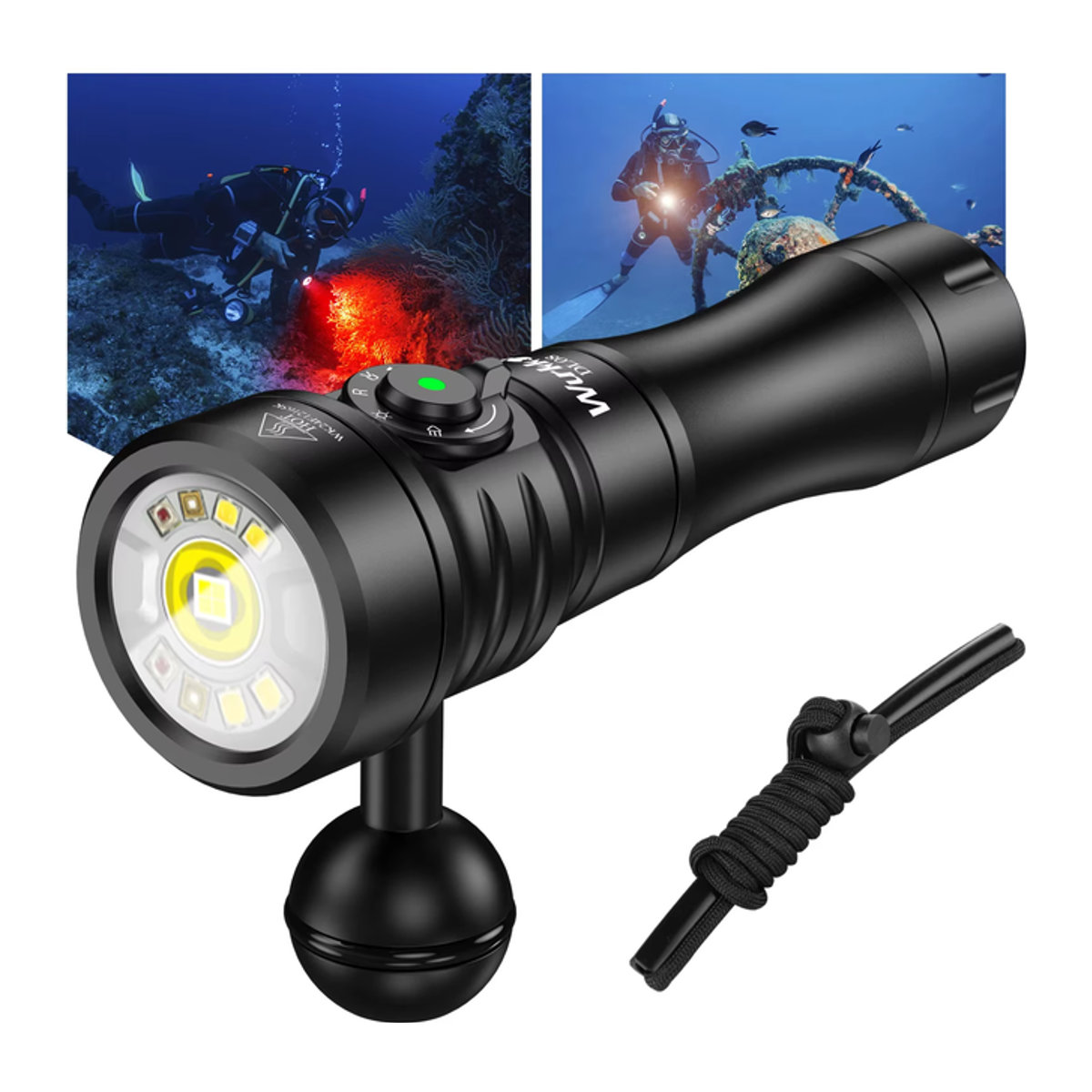 Wurkkos DL08 Tauchlampe mit 3600 lm, UV-Licht 365 nm und rotem Licht 660 nm, wiederaufladbare Unterwasserlampe mit Magnetschalter - Bild 1
